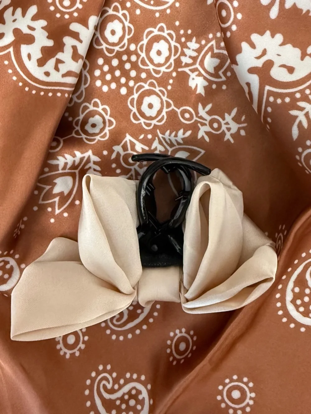Satin Bow Hair Clip Beige Red Black Hair Bow Barrette Elegant Minimalist